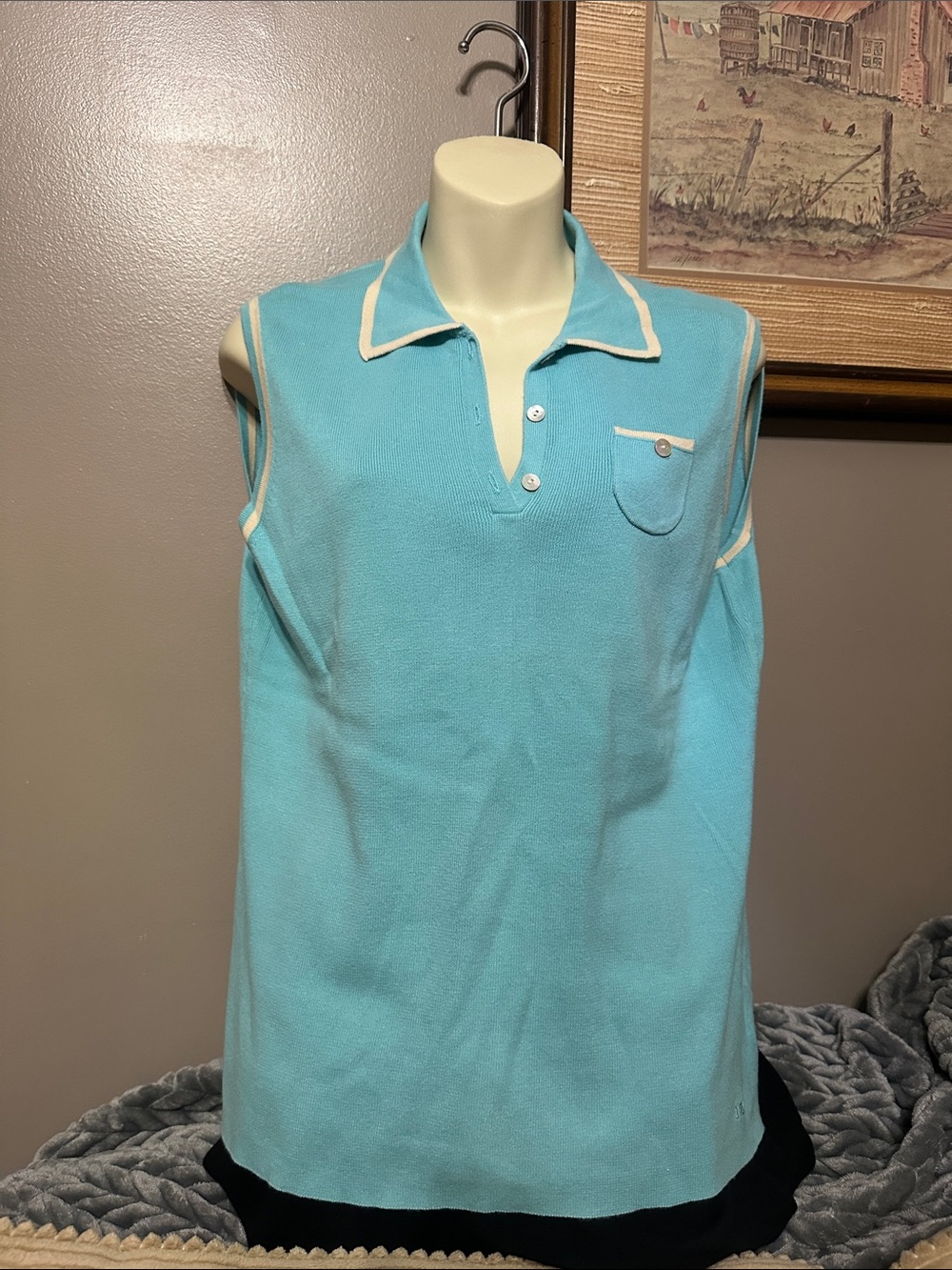 Izod Sleeveless Polo Golf Shirt Mint Green & Cream Accents Tennis pickleball